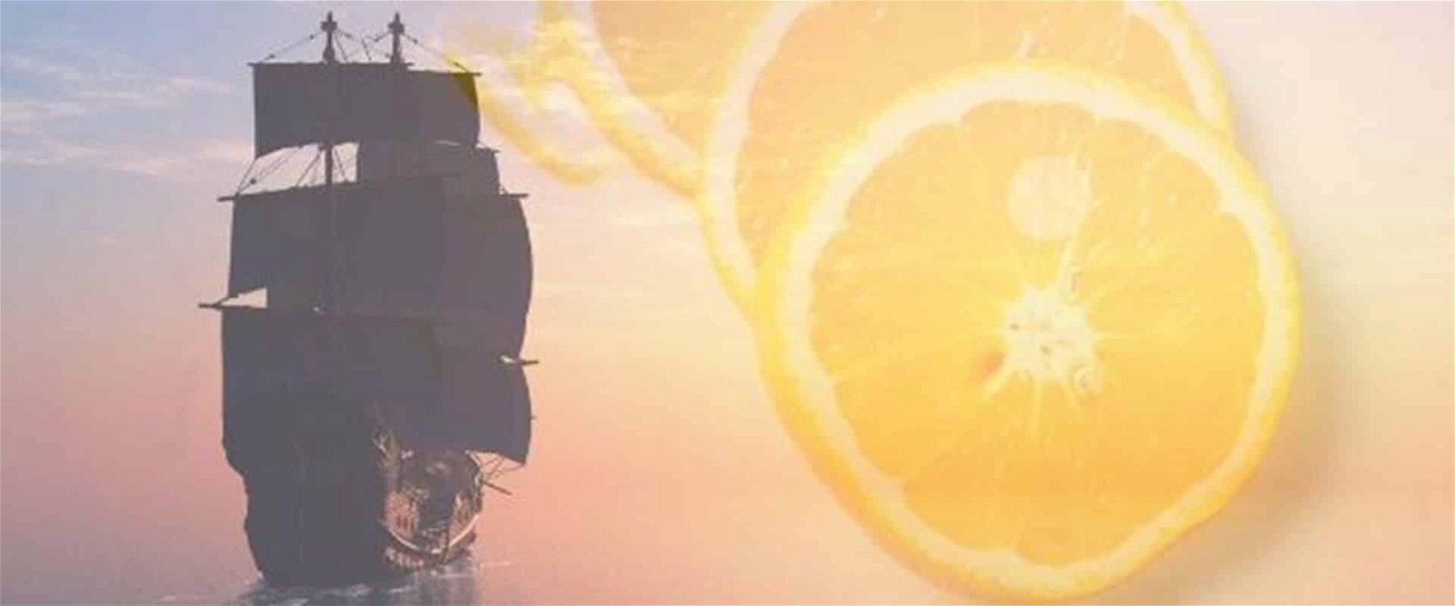 Seefahrer-Schiff kombiniert mit Zitrusfrüchten als Symbol für Vitamin C